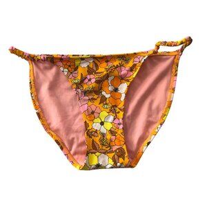 Xhilaration Floral Bikini Bottom Ruched Sides Orange/Pink M